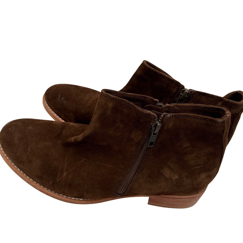 NWT Johnston & Murphy Womens Brown Suede Ankle Boots Side Zip Stacked Block Heel